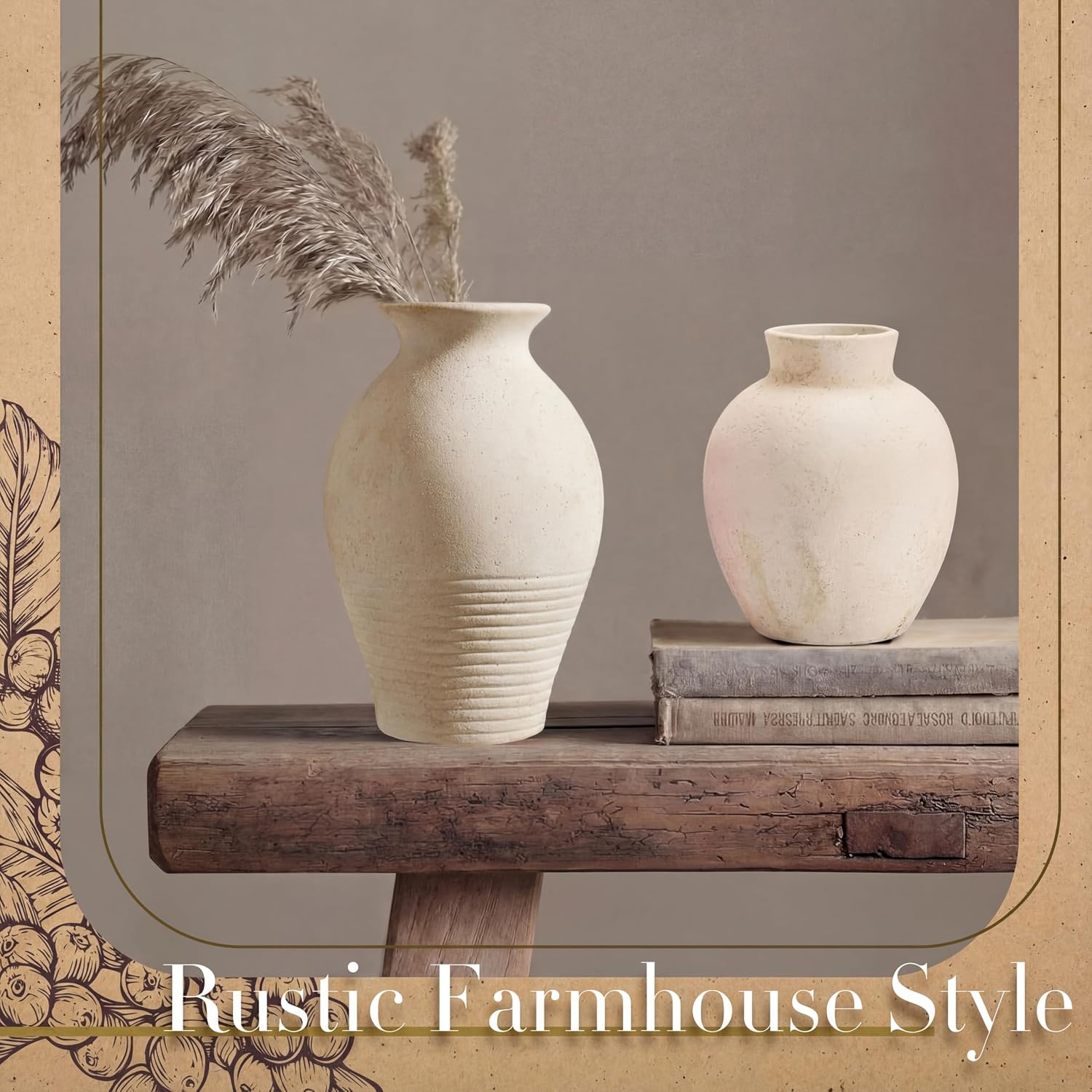 Terracotta White Rustic Vase Set of 2