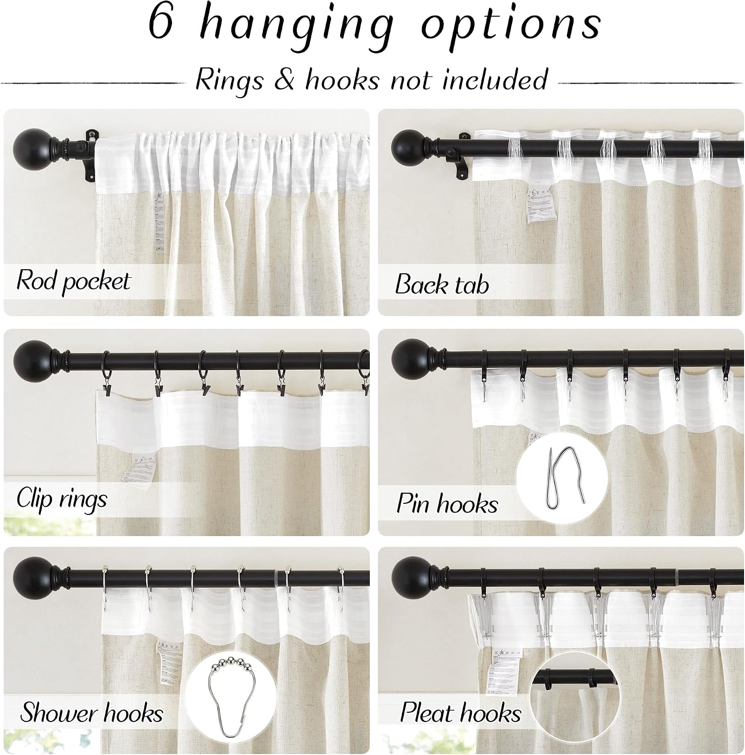 Natural Linen Blend Curtains 2 Panels