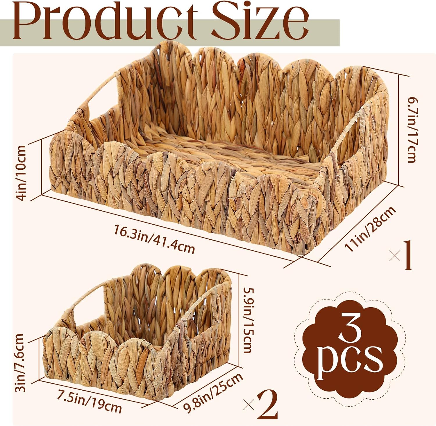 Scalloped Water Hyacinth Storage Baskets