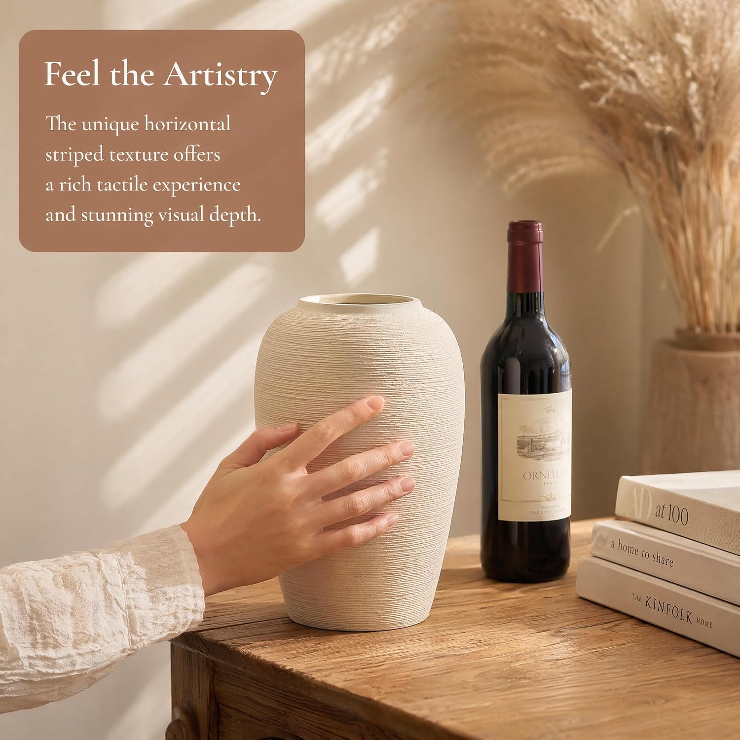 Textured Beige Ceramic Vase