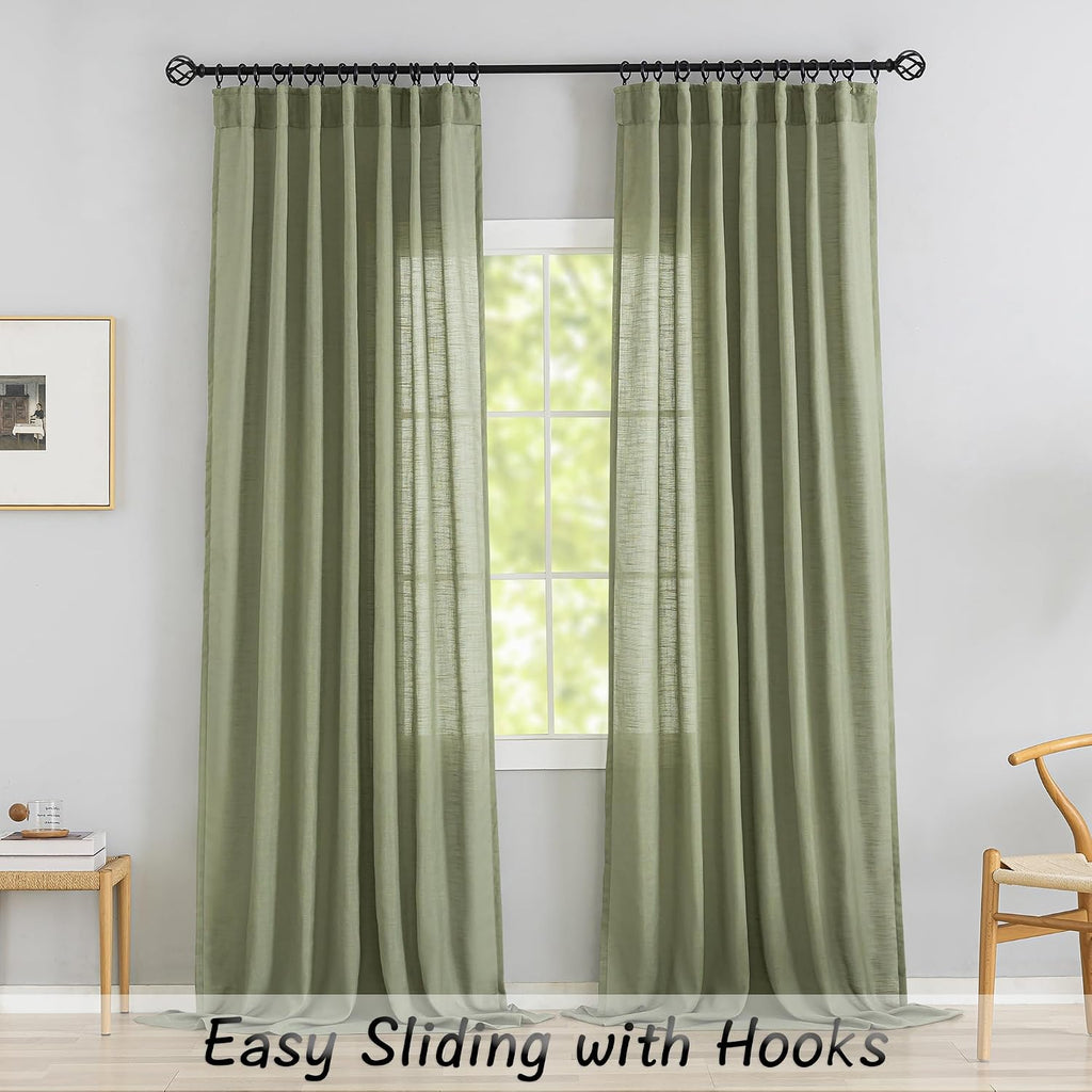 Sage Green Linen Back Tab Curtains Set of 2