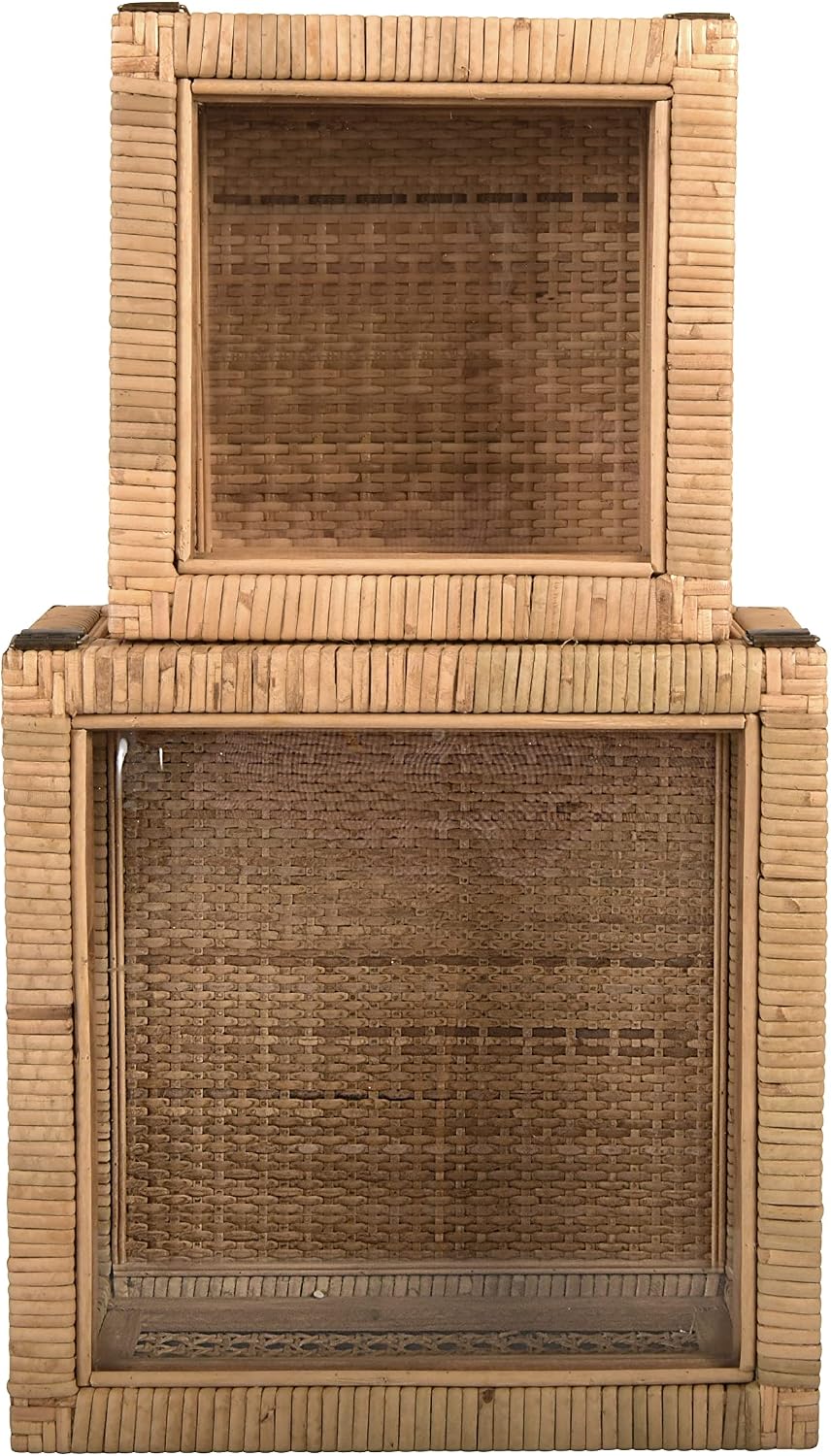 Glass Top Rattan Wood Display Boxes