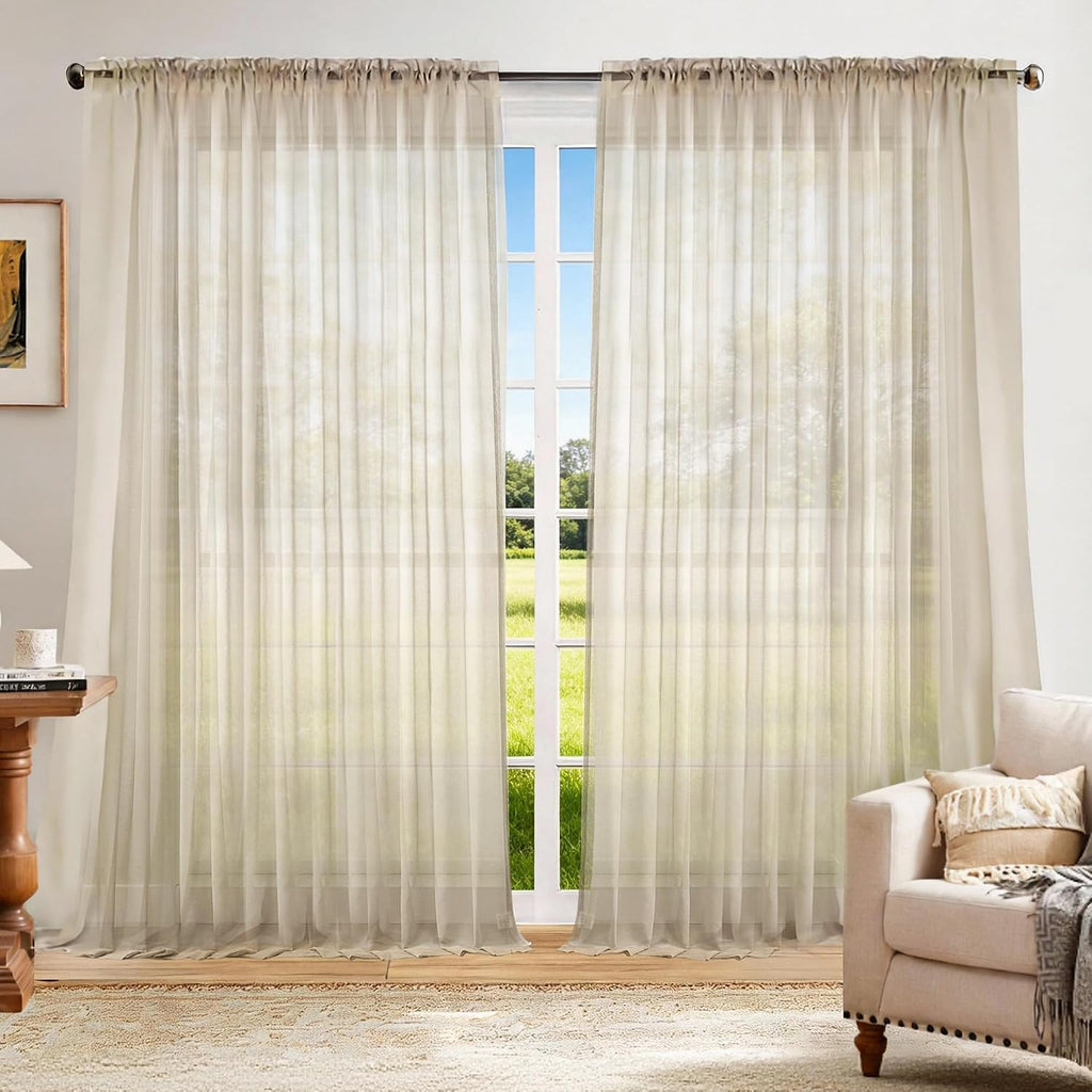 Taupe Solid Sheer Voile Curtains Set of 2