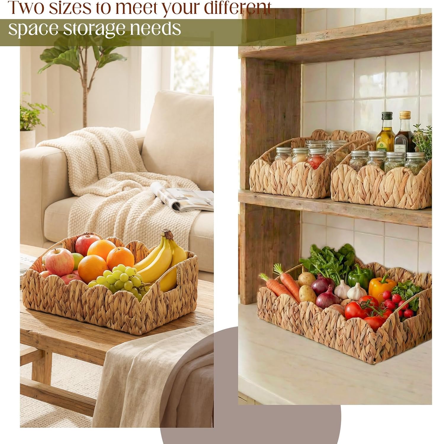 Scalloped Water Hyacinth Storage Baskets
