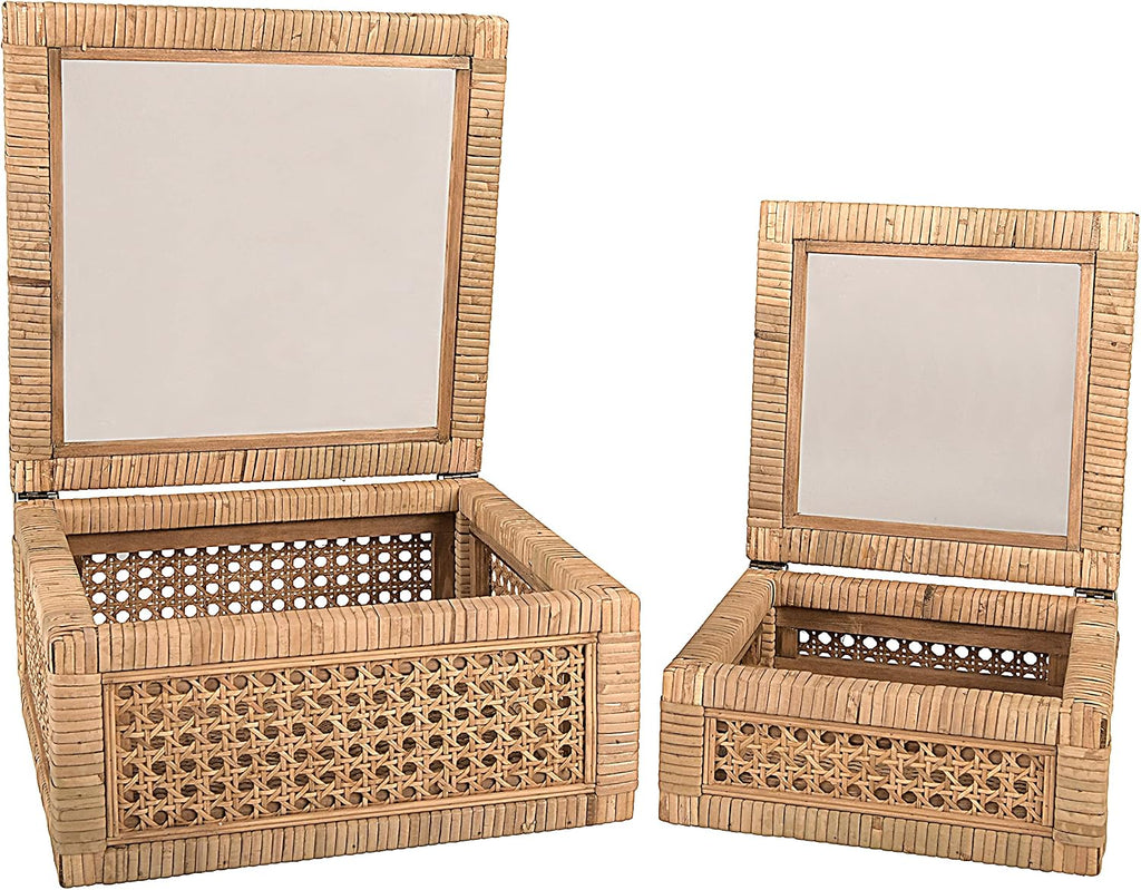 Glass Top Rattan Wood Display Boxes