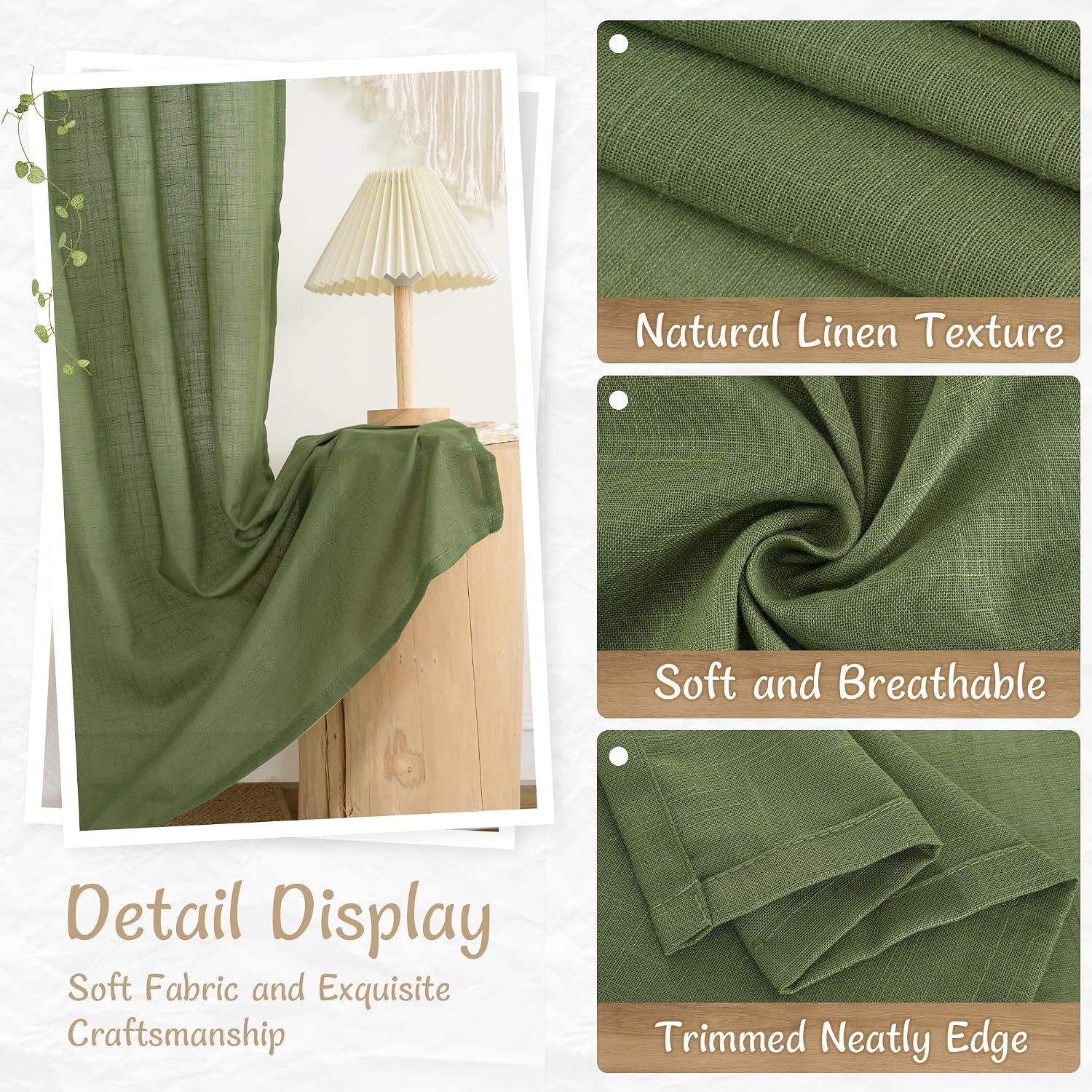 Sage Green Linen Sheer Curtains 2 Panels