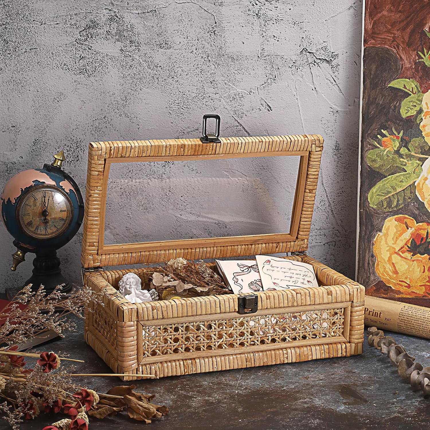 Clear Lid Lockable Rattan Storage Box