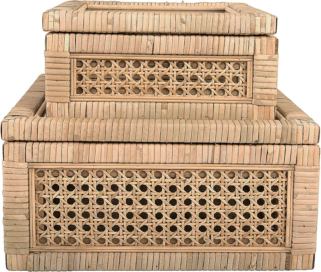 Glass Top Rattan Wood Display Boxes