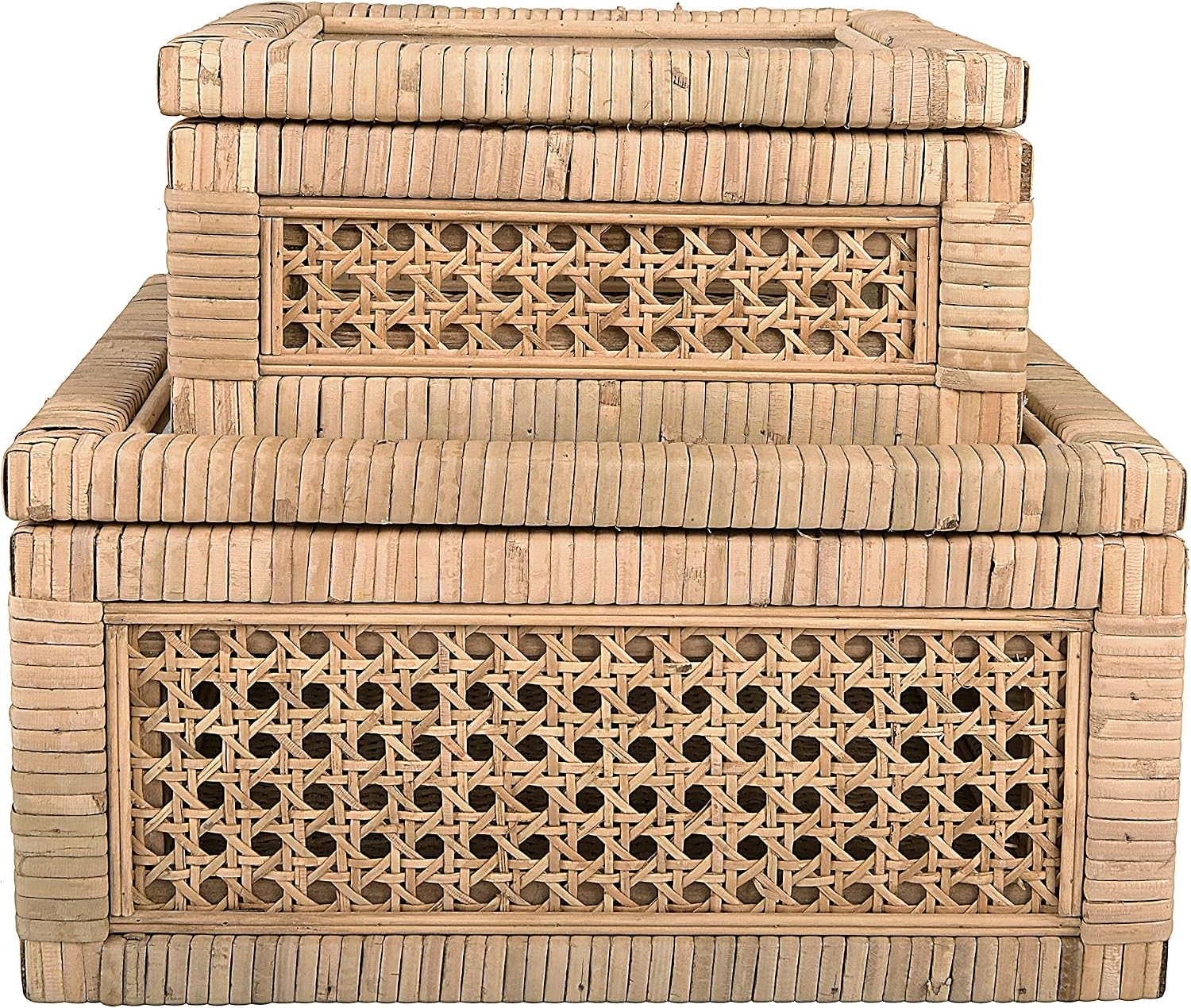 Glass Top Rattan Wood Display Boxes