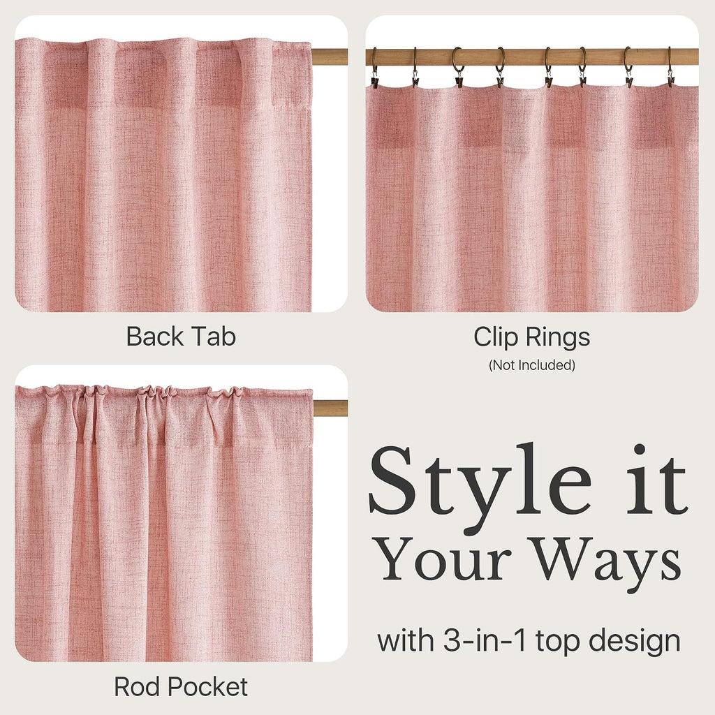 Pink Faux Linen Sheer Curtains 2 Panels