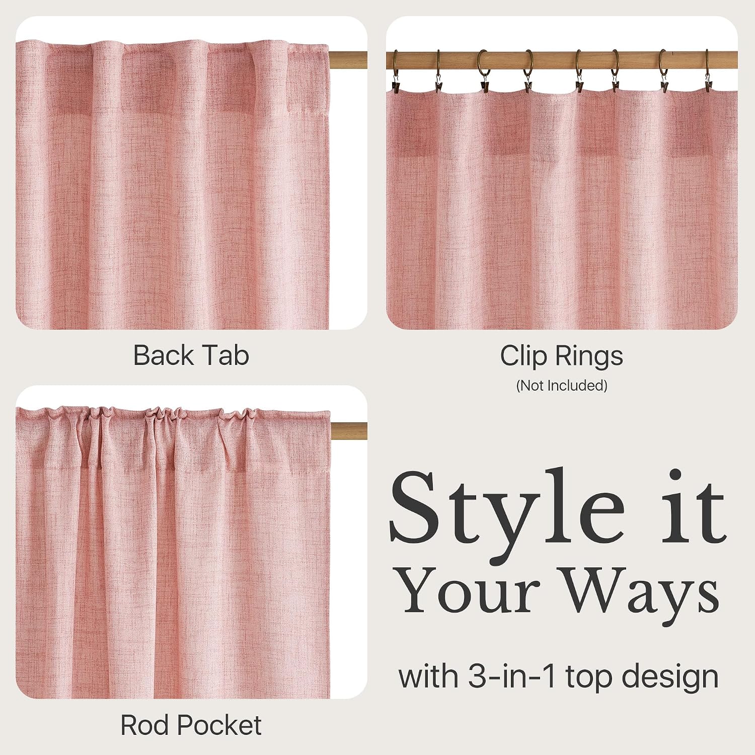 Pink Faux Linen Sheer Curtains 2 Panels