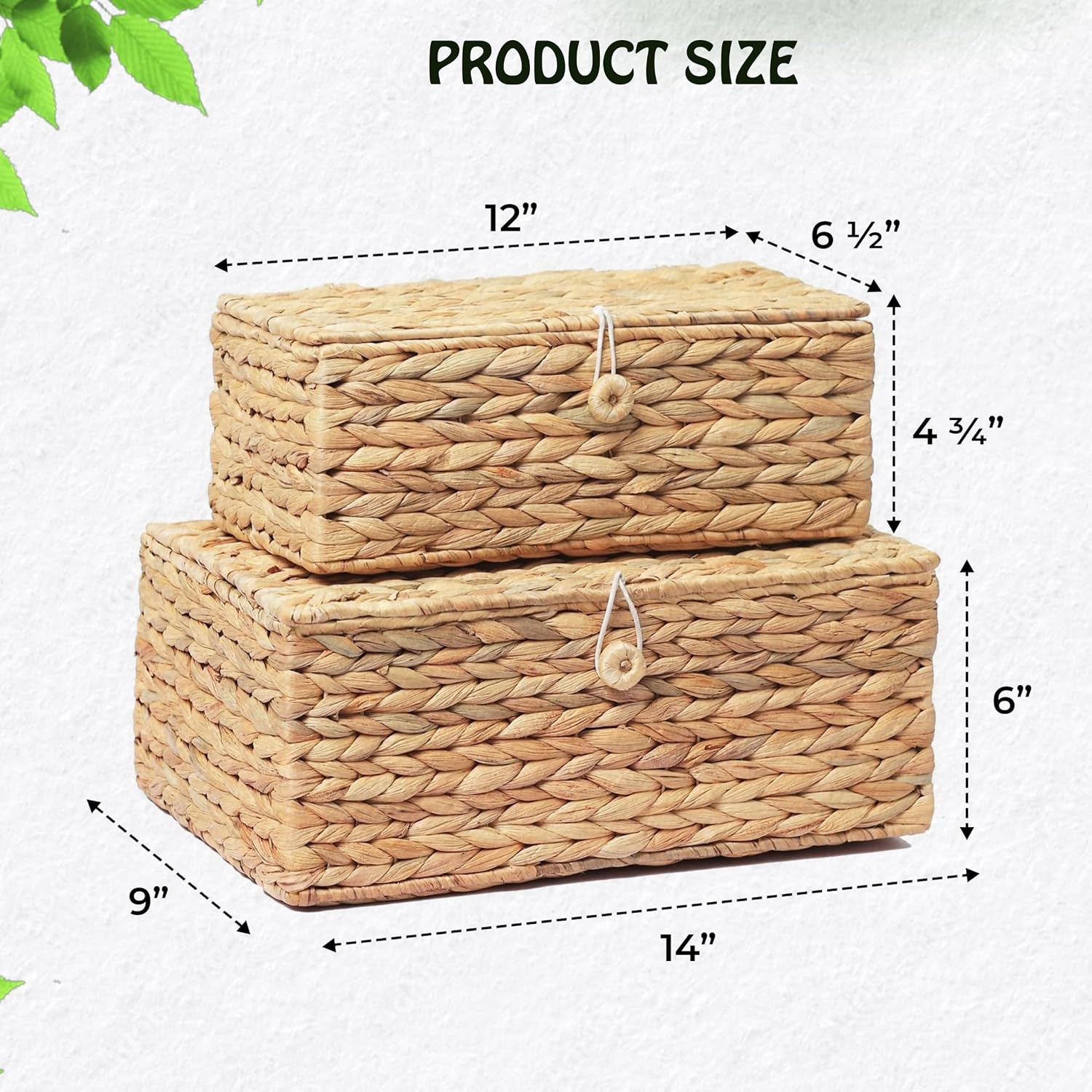 Lidded Rectangular Rattan Storage Bins