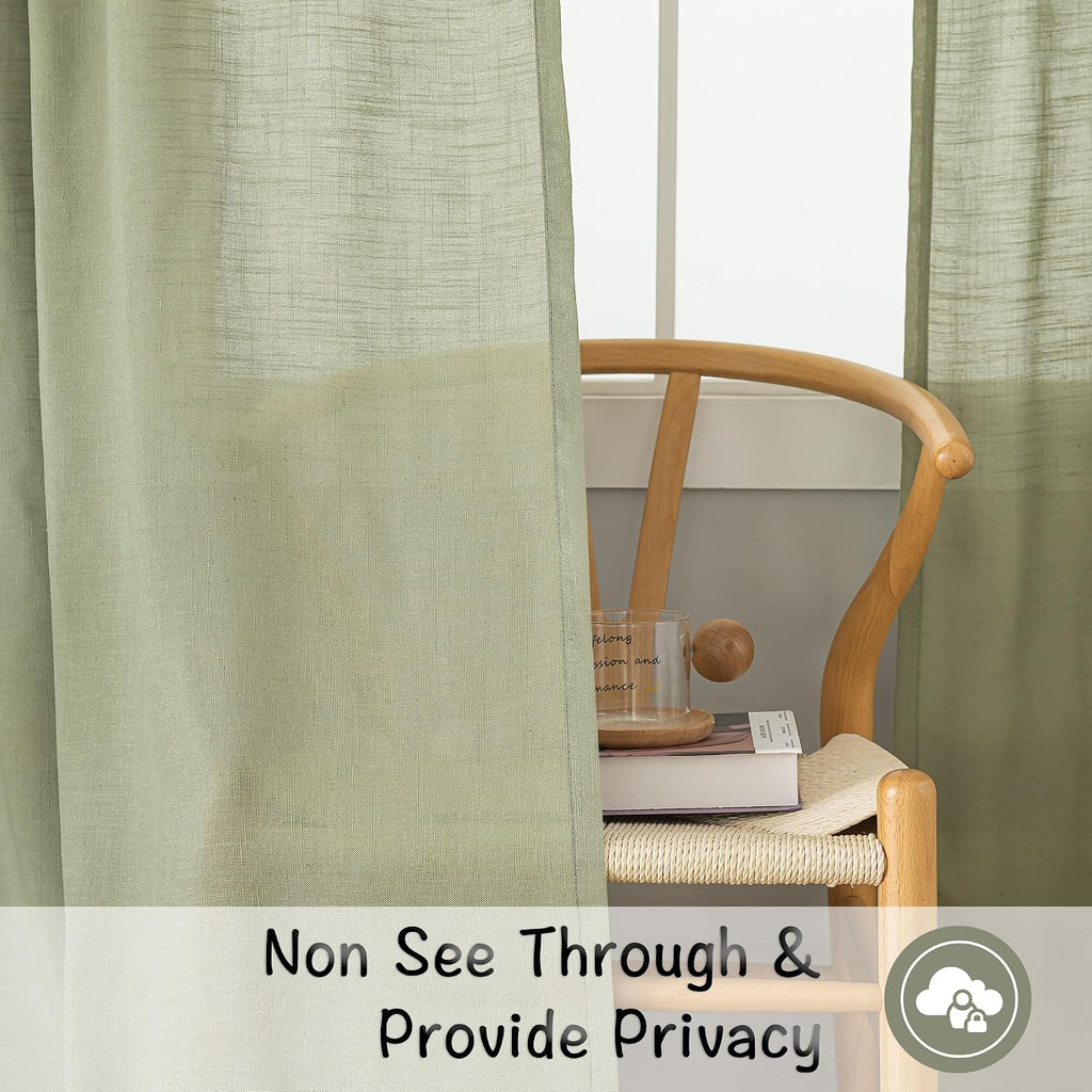 Sage Green Linen Back Tab Curtains Set of 2