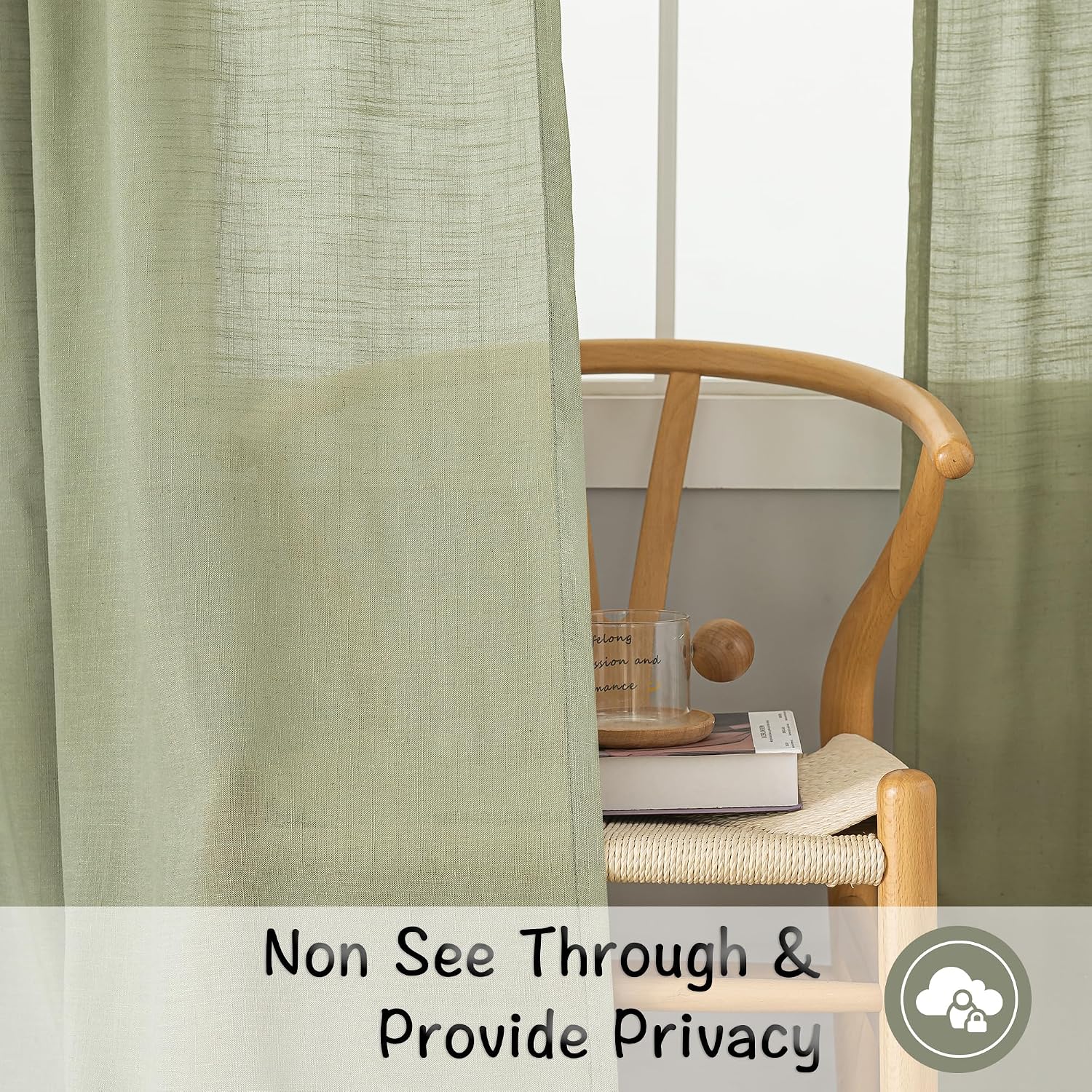 Sage Green Linen Back Tab Curtains Set of 2