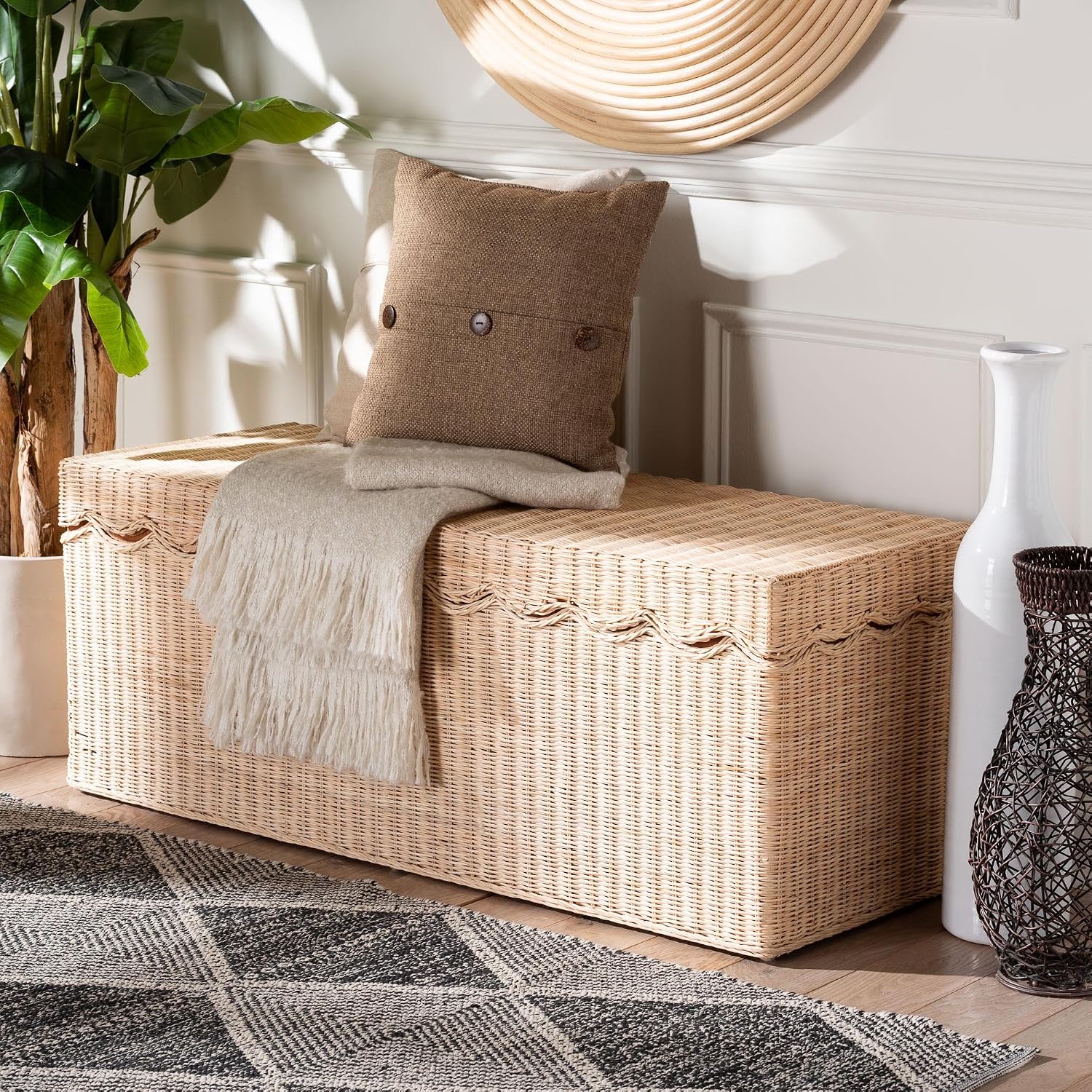 Rattan Lift-Top Storage Chest Bench